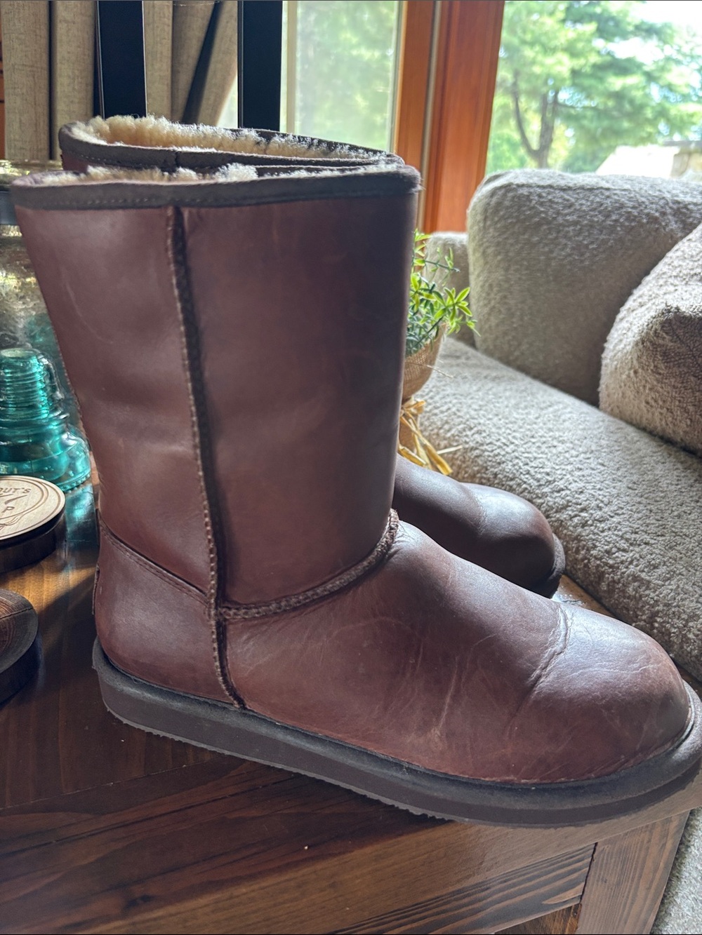 L.L. Bean Brown Suede Winter Boots with Cream Shearling Lining